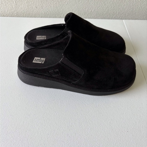FitFlop Elasticated Slip On Black Suede Upper Mules Size 7 Slip Resistant Rubber - Picture 2 of 8